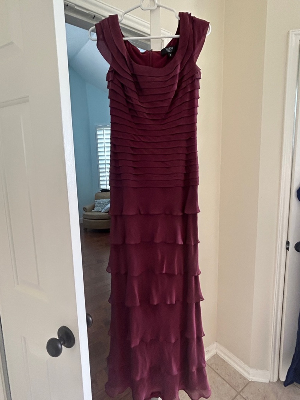 Sleeveless Layered Ruffled Maxi Dress in Deep Plum